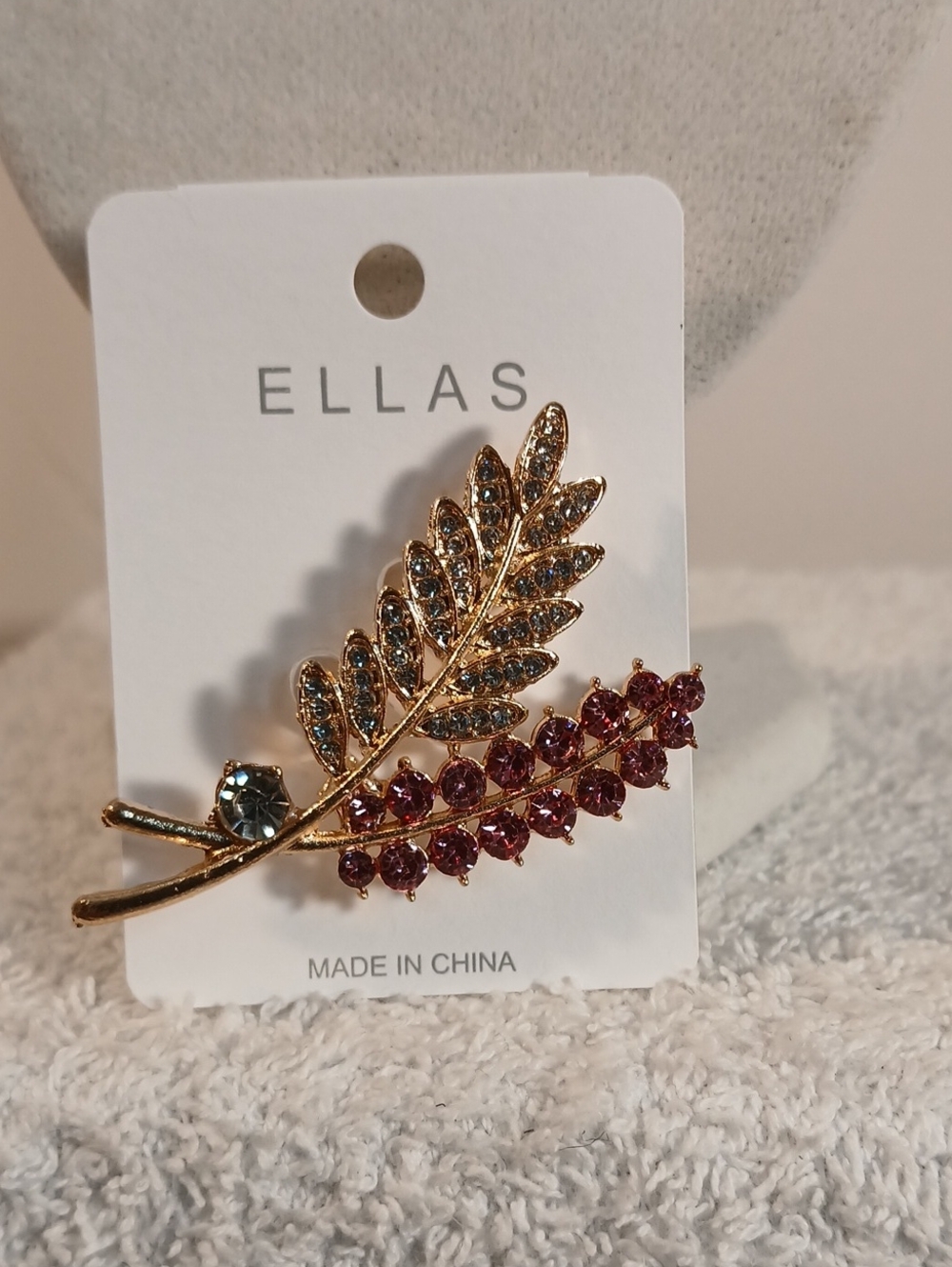 Ella Gold Leaf and Pink Crystal Brooch